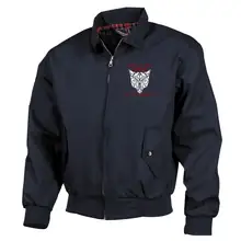 Bestickte Harrington Jacke, Blau - Lieber ein Wolf Odins als ein Lamm Gottes Vorderseite
