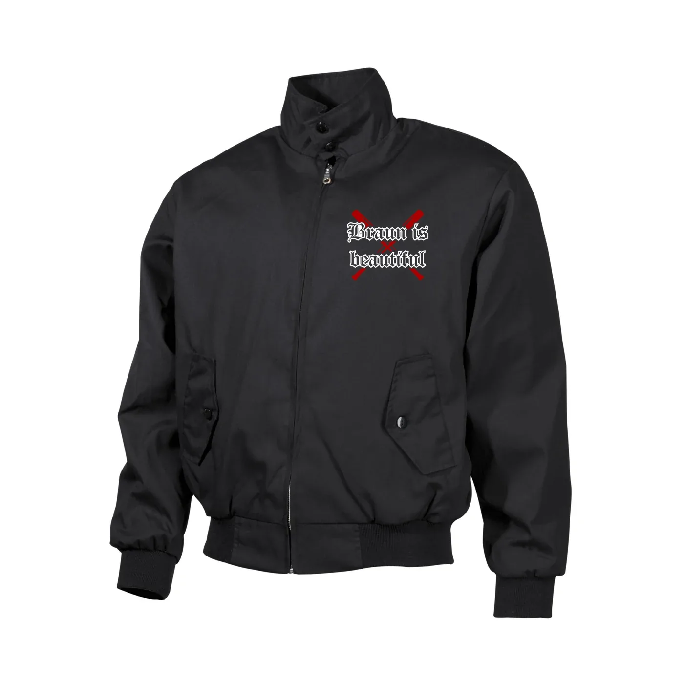 Bestickte Harrington Jacke, Schwarz - Braun is beautiful