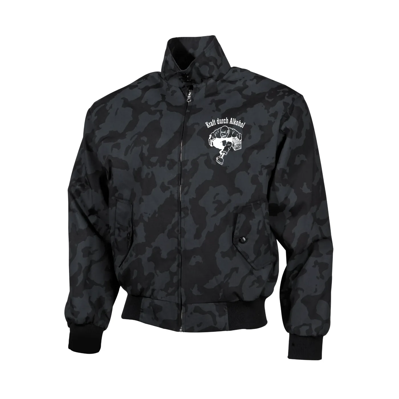 Bestickte Harrington Jacke, Camo - Kraft durch Alkohol