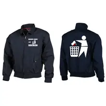 Bestickte Harrington Jacke, Blau - Keinen Bock auf Zecken Vorder- und Rückseite