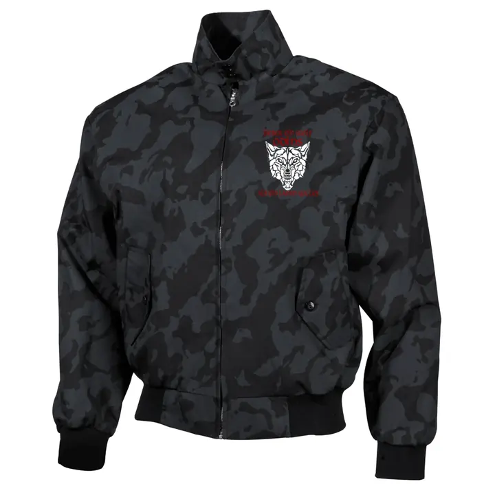 Bestickte Harrington Jacke, Camo - Lieber ein Wolf Odins als ein Lamm Gottes