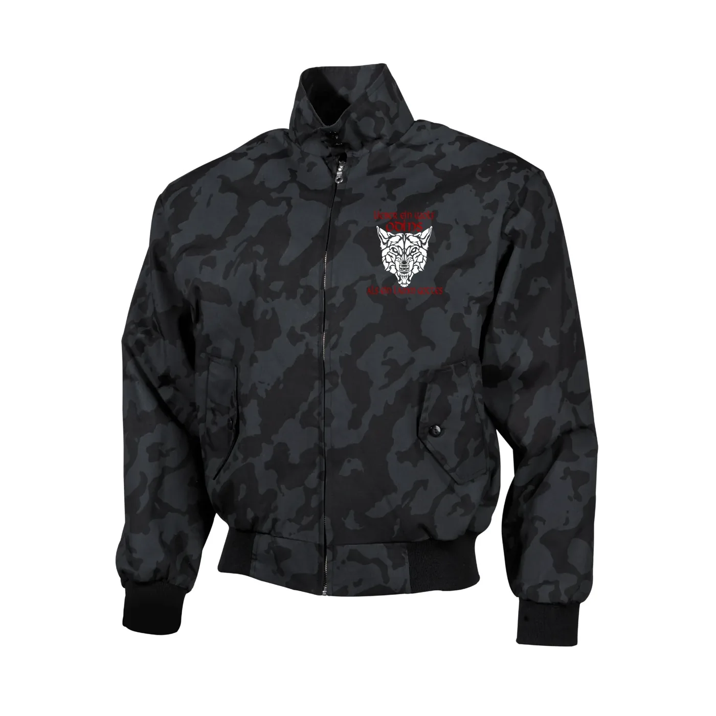 Bestickte Harrington Jacke, Camo - Lieber ein Wolf Odins als ein Lamm Gottes