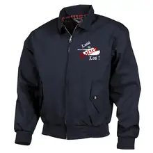 Bestickte Harrington Jacke, Blau - Lasst die Katzen los Vorderseite