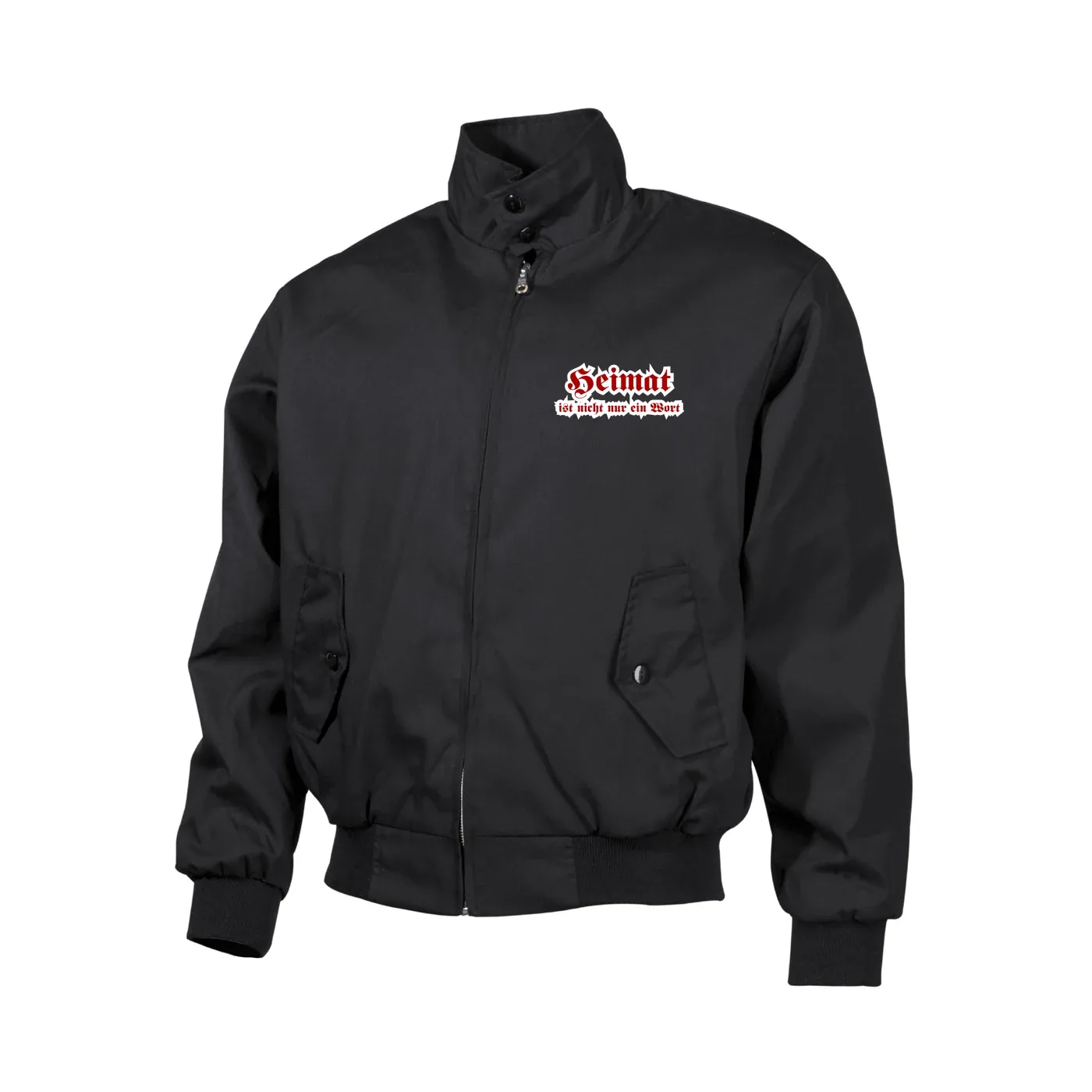 Bestickte Harrington Jacke, Schwarz - Heimat ist nicht nur ein Wort