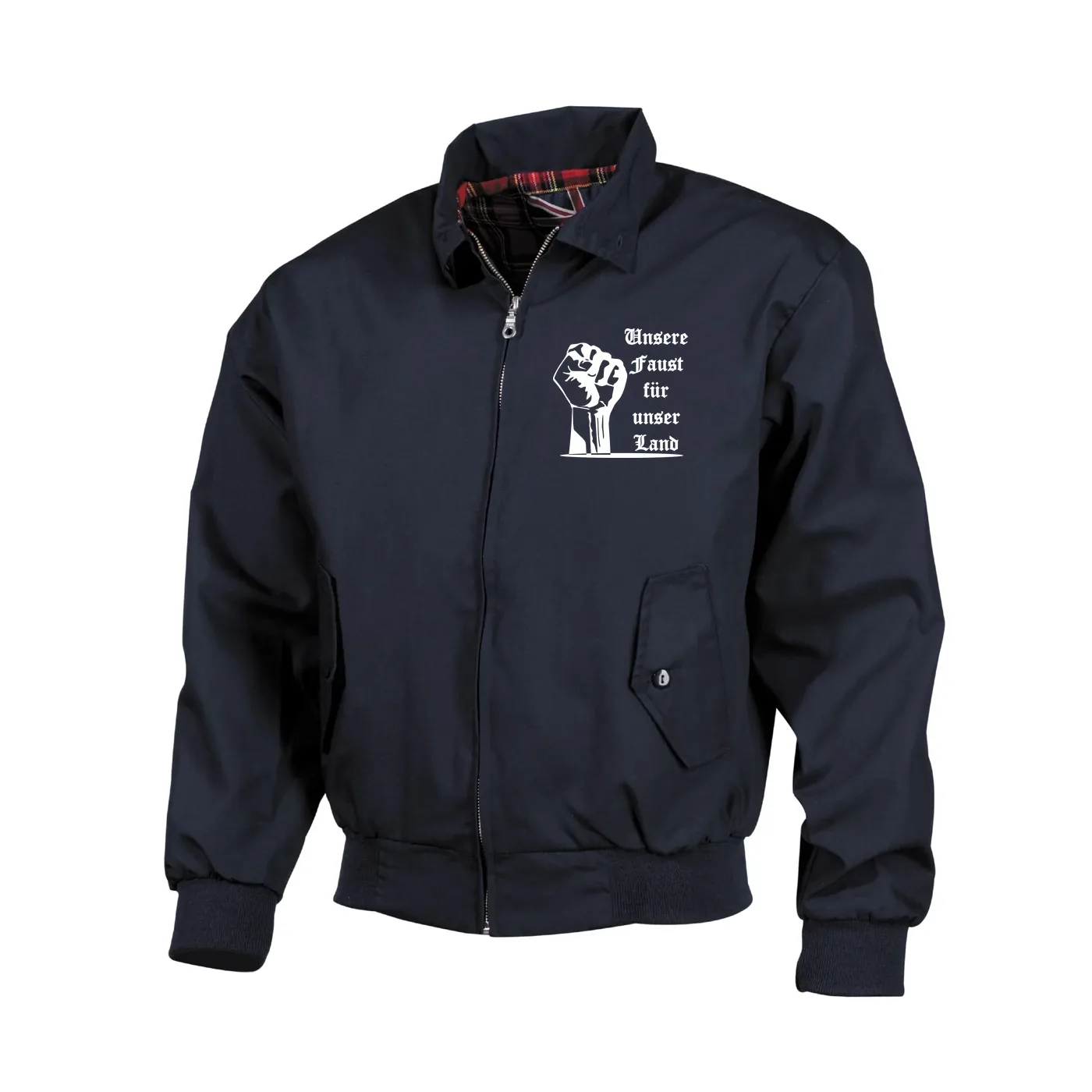 Bestickte Harrington Jacke, Blau - Unsere Faust für unser Land