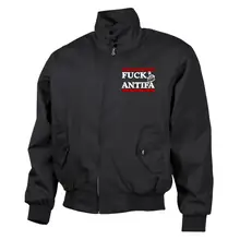Bestickte Harrington Jacke, Schwarz - Fuck Antifa - gewählte Variante