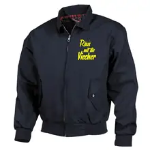Bestickte Harrington Jacke, Blau - Raus mit die Viecher Vorderseite