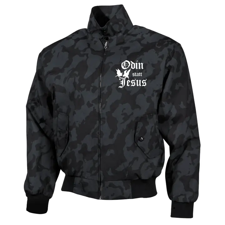 Bestickte Harrington Jacke, Camo - Odin statt Jesus