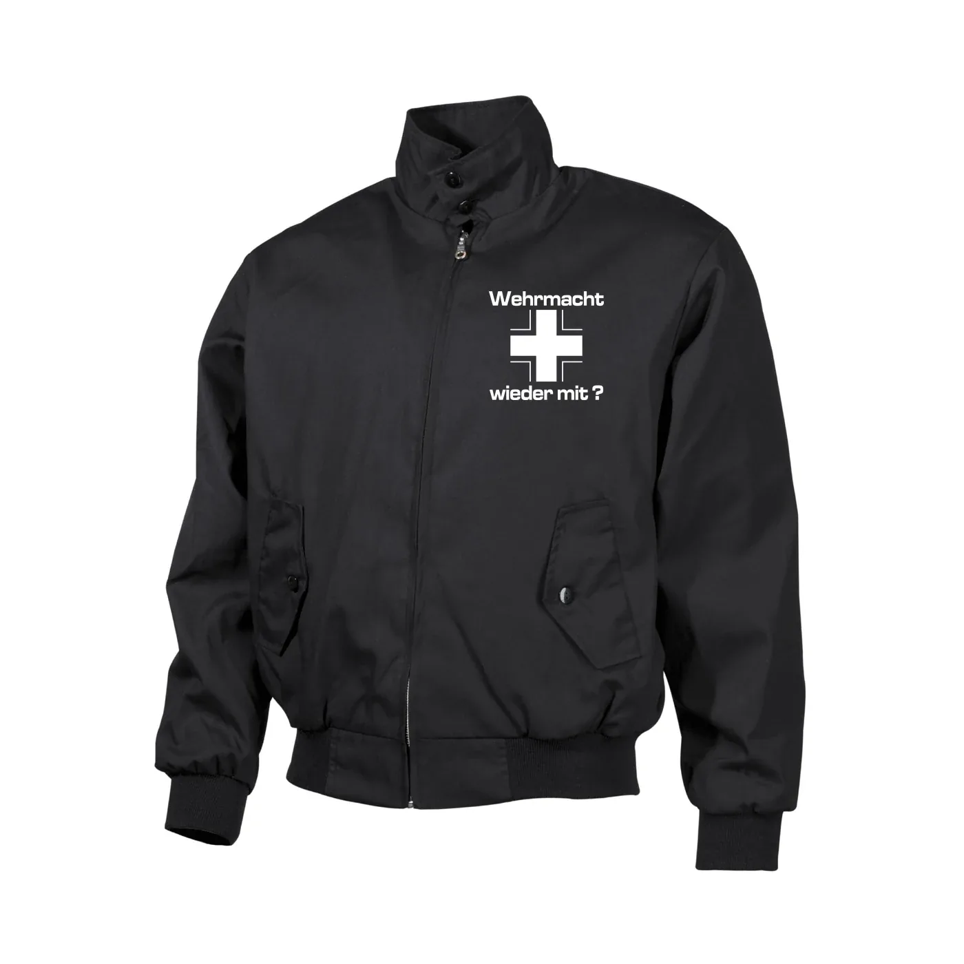 Bestickte Harrington Jacke, Schwarz - Wehrmacht wieder mit
