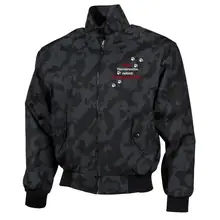 Bestickte Harrington Jacke, Camo - Stoppt Tierversuche, nehmt Kinderschänder Vorderseite