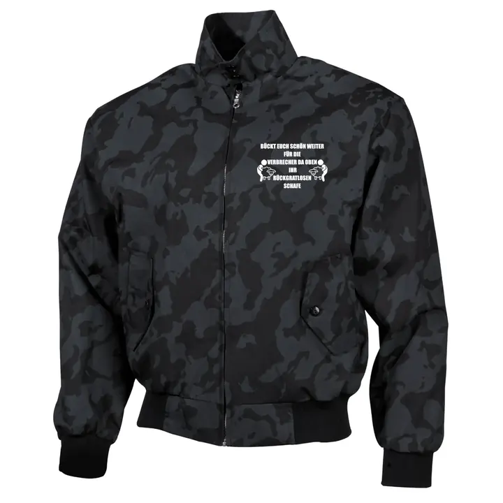 Bestickte Harrington Jacke, Camo - Bückt euch schön weiter