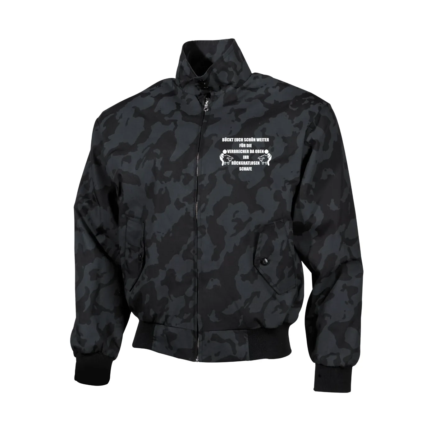 Bestickte Harrington Jacke, Camo - Bückt euch schön weiter