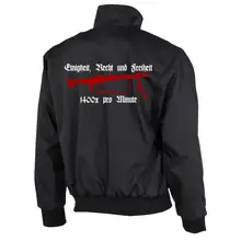 Bestickte Harrington Jacke, Schwarz - Mg42 Einigkeit, Recht und Freiheit Rückseite