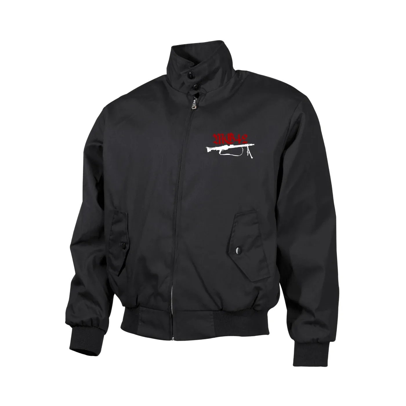 Bestickte Harrington Jacke, Schwarz - Mg42 Einigkeit, Recht und Freiheit