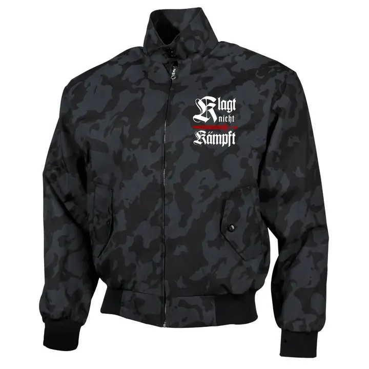 Bestickte Harrington Jacke, Camo - Klagt nicht kämpft, Schwert
