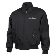 Bestickte Harrington Jacke, Schwarz - Ungeimpft, Steckt euch eure Impfung in den Arsch Vorderseite