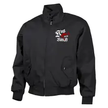 Bestickte Harrington Jacke, Schwarz - Klagt nicht kämpft, Ak47 Vorderseite