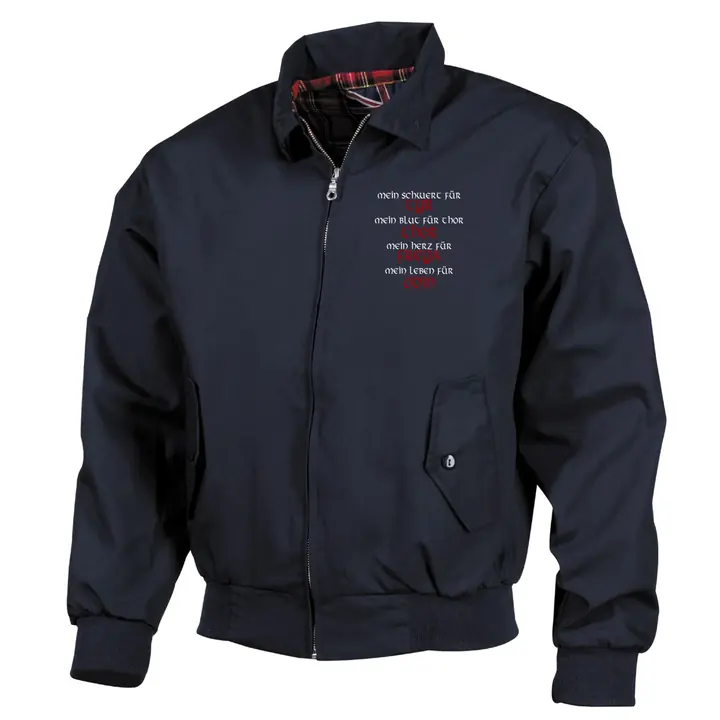 Bestickte Harrington Jacke, Blau - Mein Schwert für Tyr