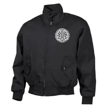 Bestickte Harrington Jacke, Schwarz - Schwarze Sonne, Thorhammer Vorderseite