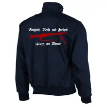 Bestickte Harrington Jacke, Blau - Mg42 Einigkeit, Recht und Freiheit Rückseite