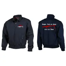 Bestickte Harrington Jacke, Blau - Mg42 Einigkeit, Recht und Freiheit Vorder- und Rückseite