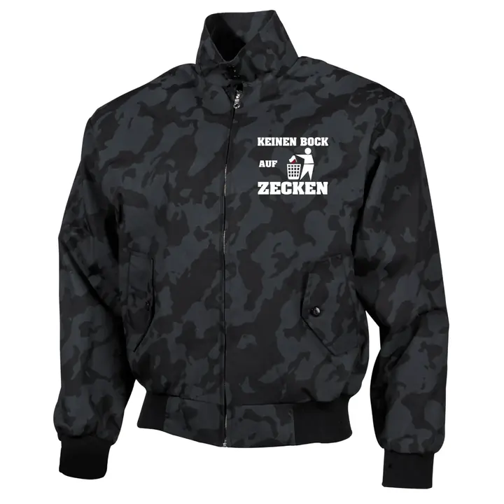 Bestickte Harrington Jacke, Camo - Keinen Bock auf Zecken