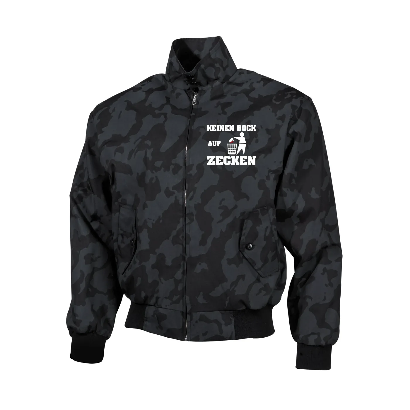Bestickte Harrington Jacke, Camo - Keinen Bock auf Zecken