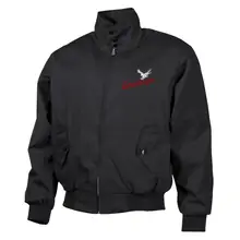 Bestickte Harrington Jacke, Schwarz - Consdaple, Adler im Flug Vorderseite