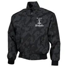 Bestickte Harrington Jacke, Camo - See you in Walhalla Thorhammer Vorderseite