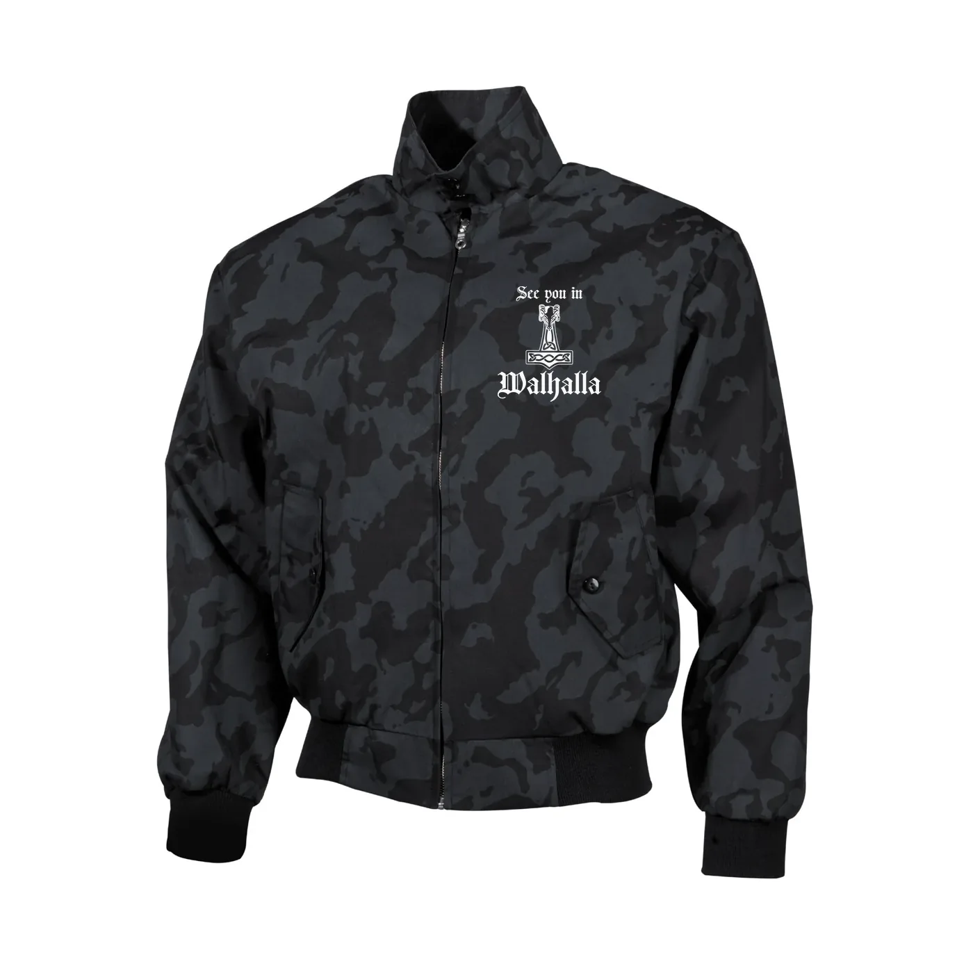 Bestickte Harrington Jacke, Camo - See you in Walhalla Thorhammer
