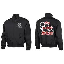 Bestickte Harrington Jacke, Schwarz - Für immer Skin Vorder- und Rückseite