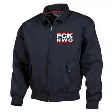 Bestickte Harrington Jacke, Blau - FCK NWO - gewählte Variante