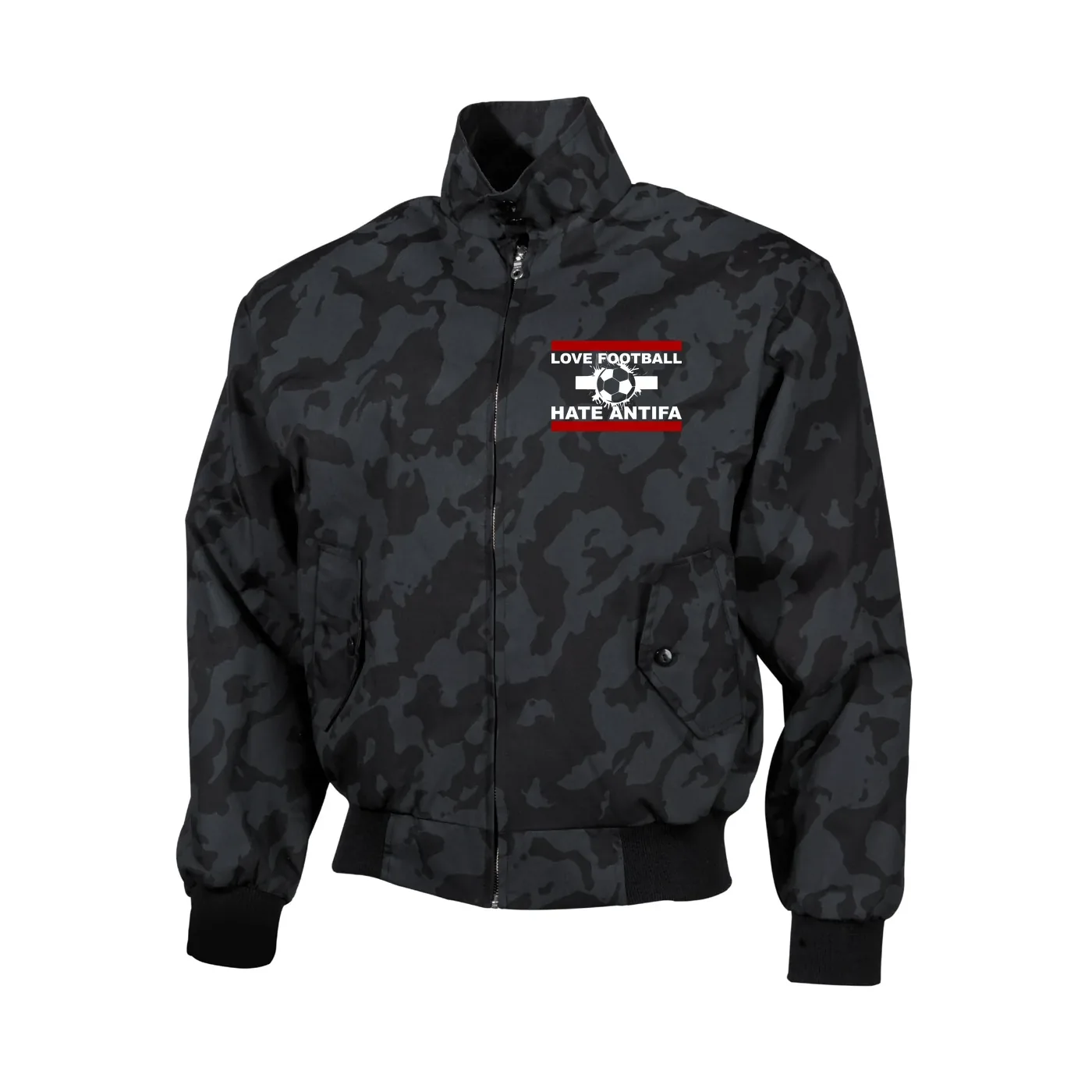 Bestickte Harrington Jacke, Camo - Love Football hate Antifa