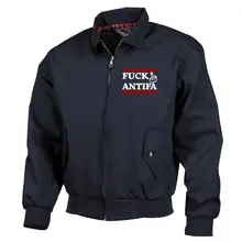 Bestickte Harrington Jacke, Blau - Fuck Antifa - gewählte Variante