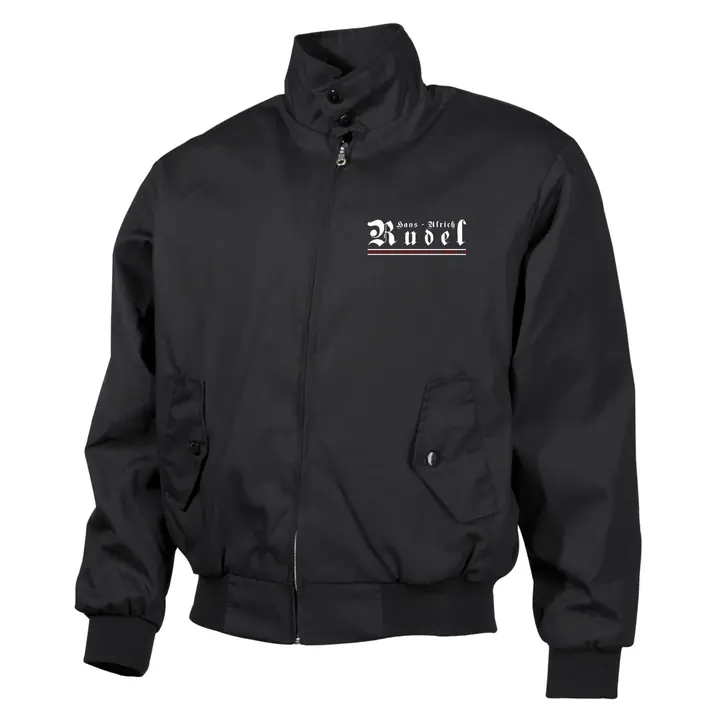 Bestickte Harrington Jacke, Schwarz - Hans Ulrich Rudel, Frontsoldat