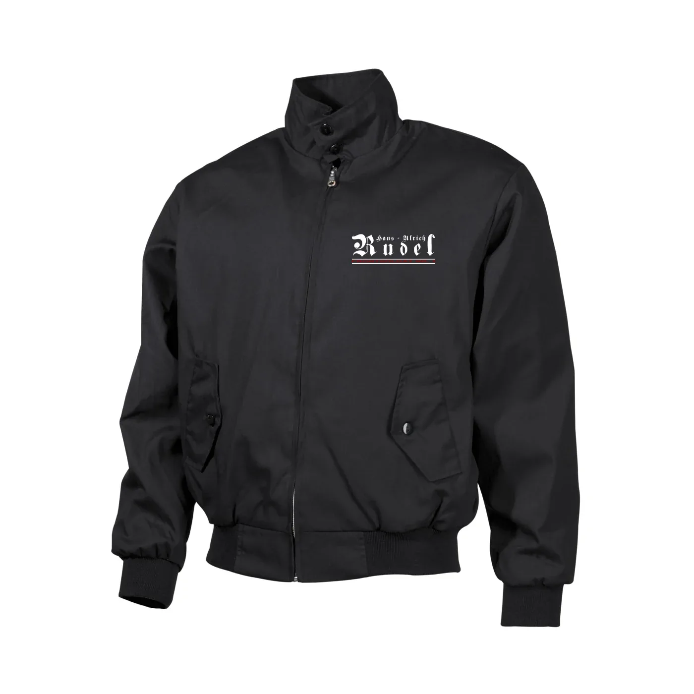 Bestickte Harrington Jacke, Schwarz - Hans Ulrich Rudel, Frontsoldat