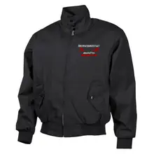 Bestickte Harrington Jacke, Schwarz - Überwachungsstaat abschaffen Vorderseite
