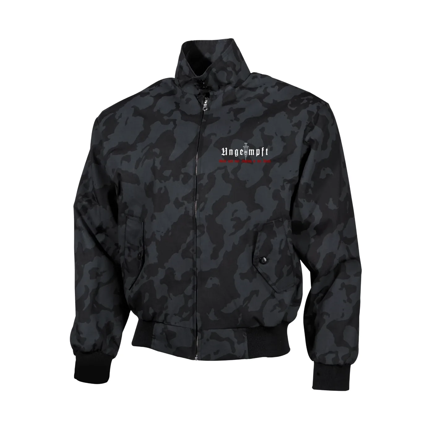 Bestickte Harrington Jacke, Camo - Ungeimpft, Steckt euch eure Impfung in den Arsch