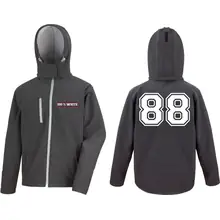 Bestickte Herren Softshell Kapuzenjacke - 100% White Vorder- und Rückseite