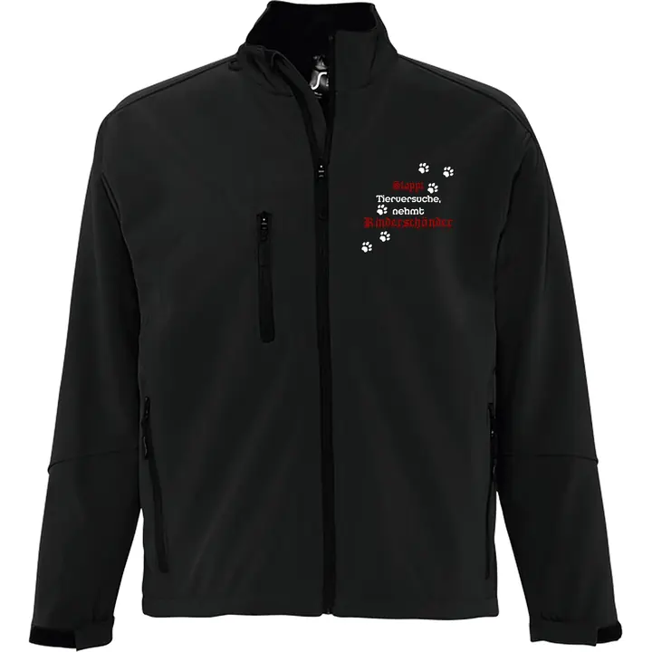 Bestickte Damen Softshelljacke "3-lagig" - Stoppt Tierversuche, nehmt Kinderschänder