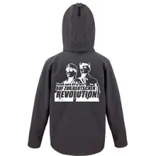 Bestickte Herren Softshell Kapuzenjacke - Komm zur Revolution Rückseite