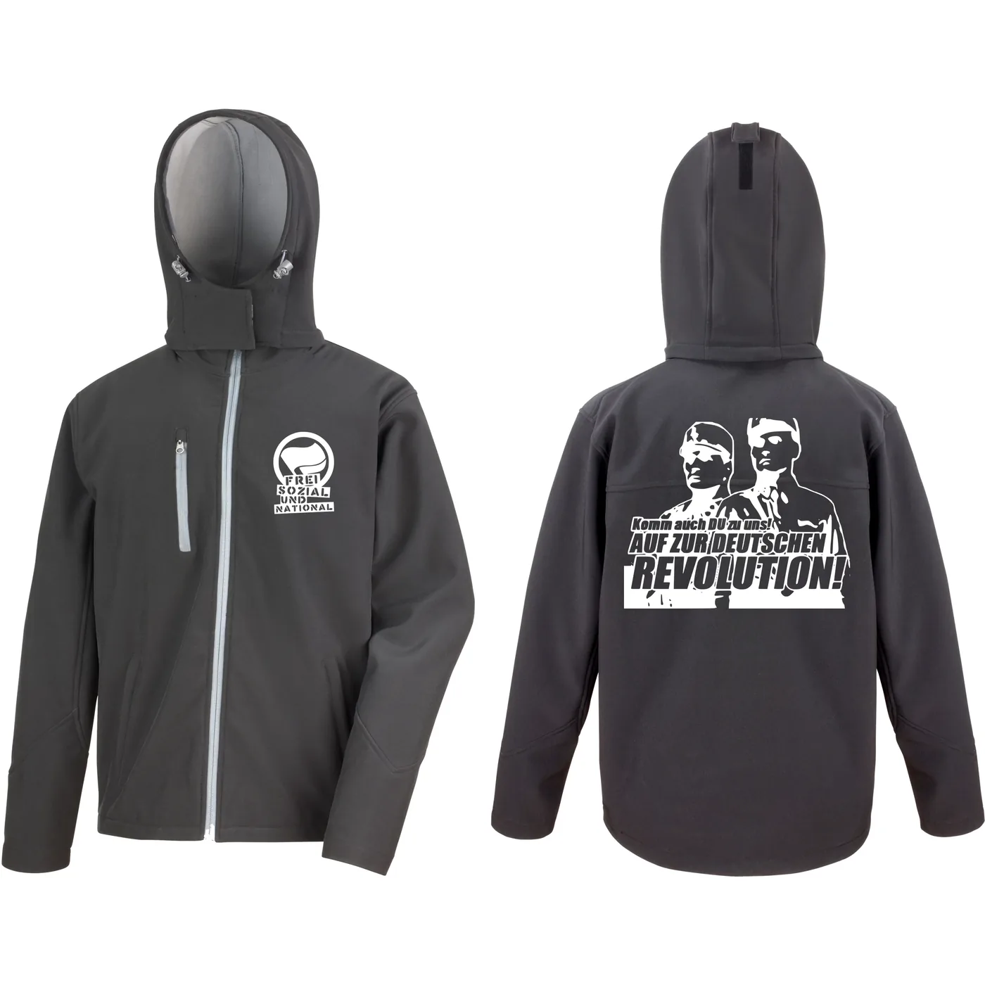 Bestickte Herren Softshell Kapuzenjacke - Komm zur Revolution