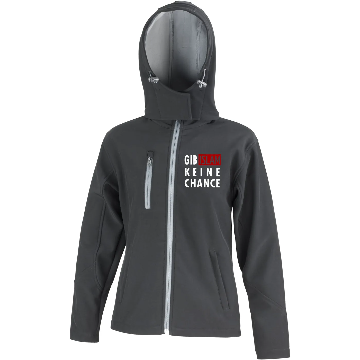 Bestickte Damen Softshell Kapuzenjacke - Gib Islam keine Chance