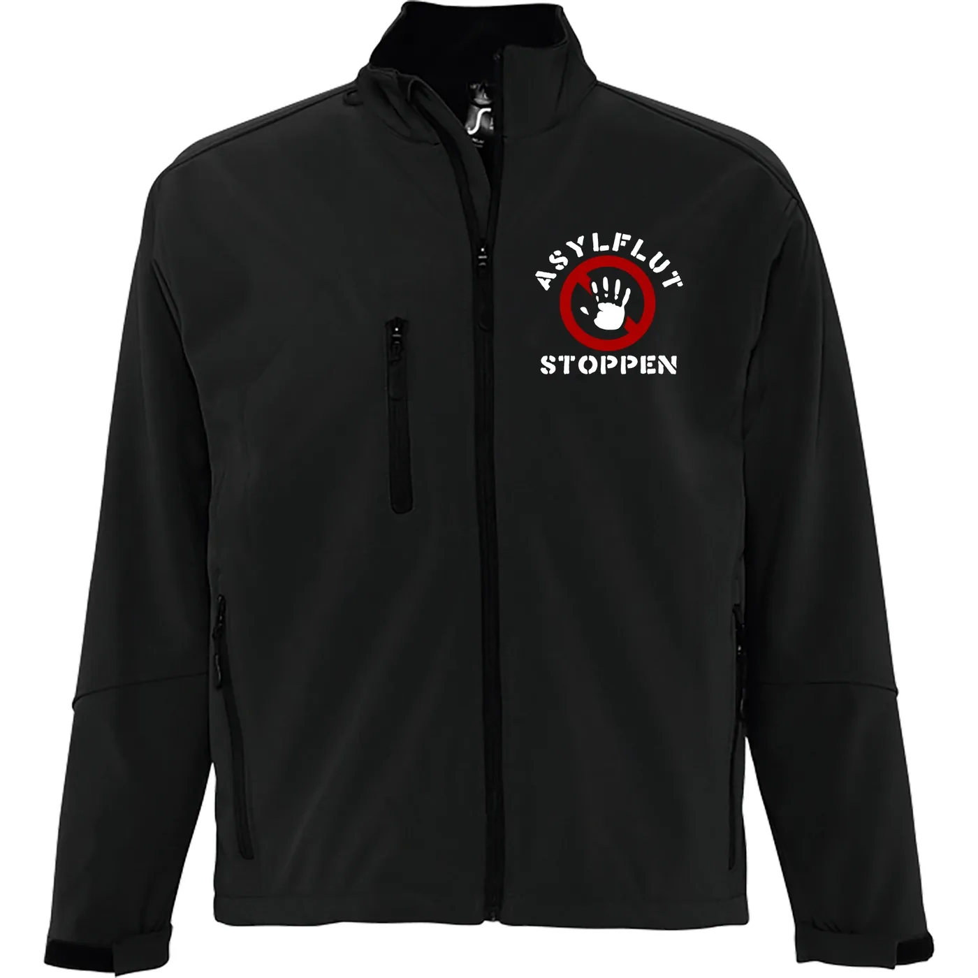 Bestickte Herren Softshelljacke "3-lagig" - Asylflut stoppen