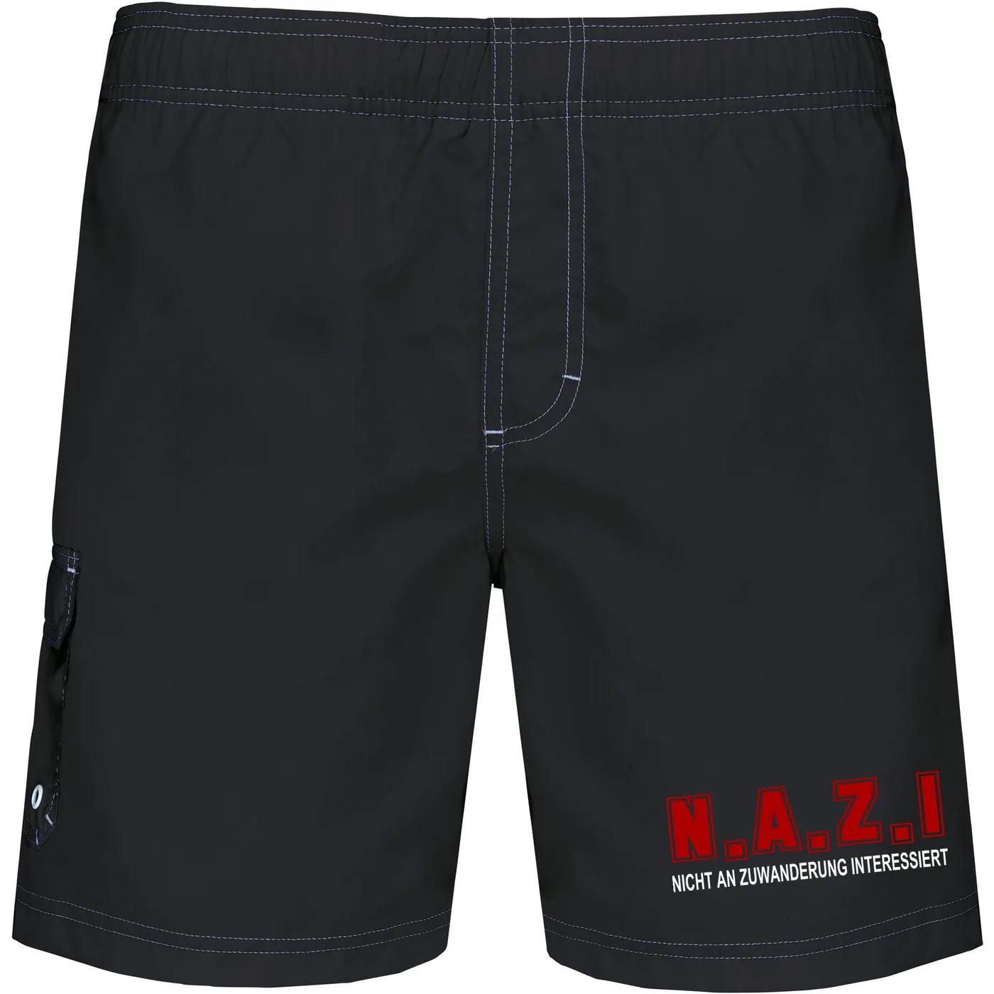 Bestickte Herren Badehose - Nicht an Zuwanderung interessiert, Fahne