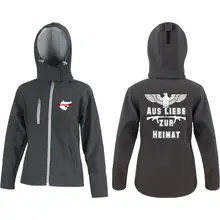 Bestickte Damen Softshell Kapuzenjacke - Aus liebe zur Heimat Vorder- und Rückseite