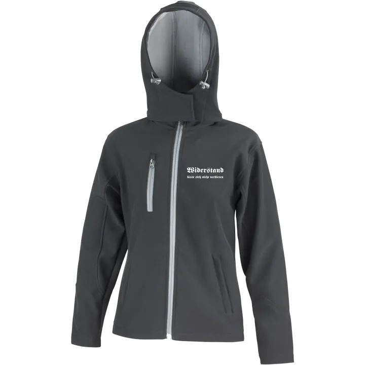 Bestickte Damen Softshell Kapuzenjacke - Widerstand lässt sich nicht verbieten