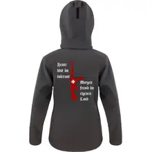 Bestickte Damen Softshell Kapuzenjacke - Heute tolerant morgen fremd im eigenen Land Rückseite