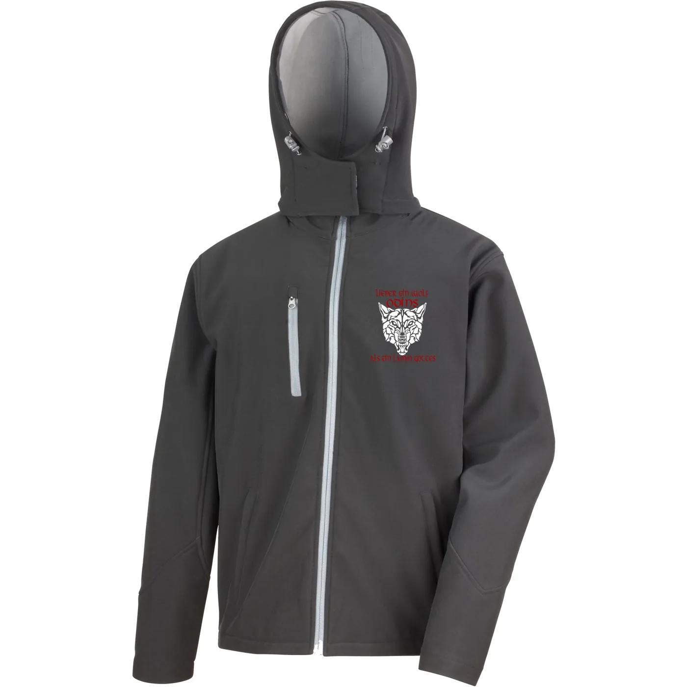 Bestickte Herren Softshell Kapuzenjacke - Lieber ein Wolf Odins als ein Lamm Gottes