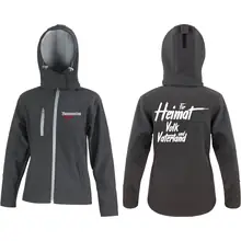 Bestickte Damen Softshell Kapuzenjacke - Nationalist für Heimat, Volk und Vaterland Vorder- und Rückseite
